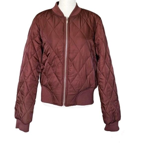 Guess Sonia Puffer Bomber Jacket Women’s M Reddish Brown Y2K Crop - Picture 2 of 9
